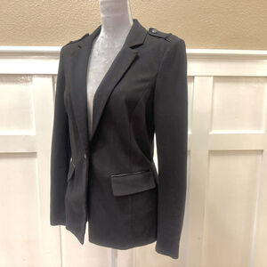 White House Black Market Military Blazer Size:10 Jacket Black Faux Leather Trim